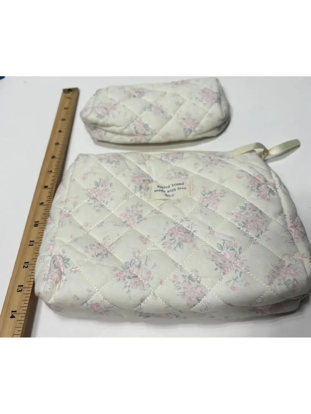 Cute Quilted Floral Makeup Bag 2pc Set – Travel Cosmetic & Toiletry Pouches